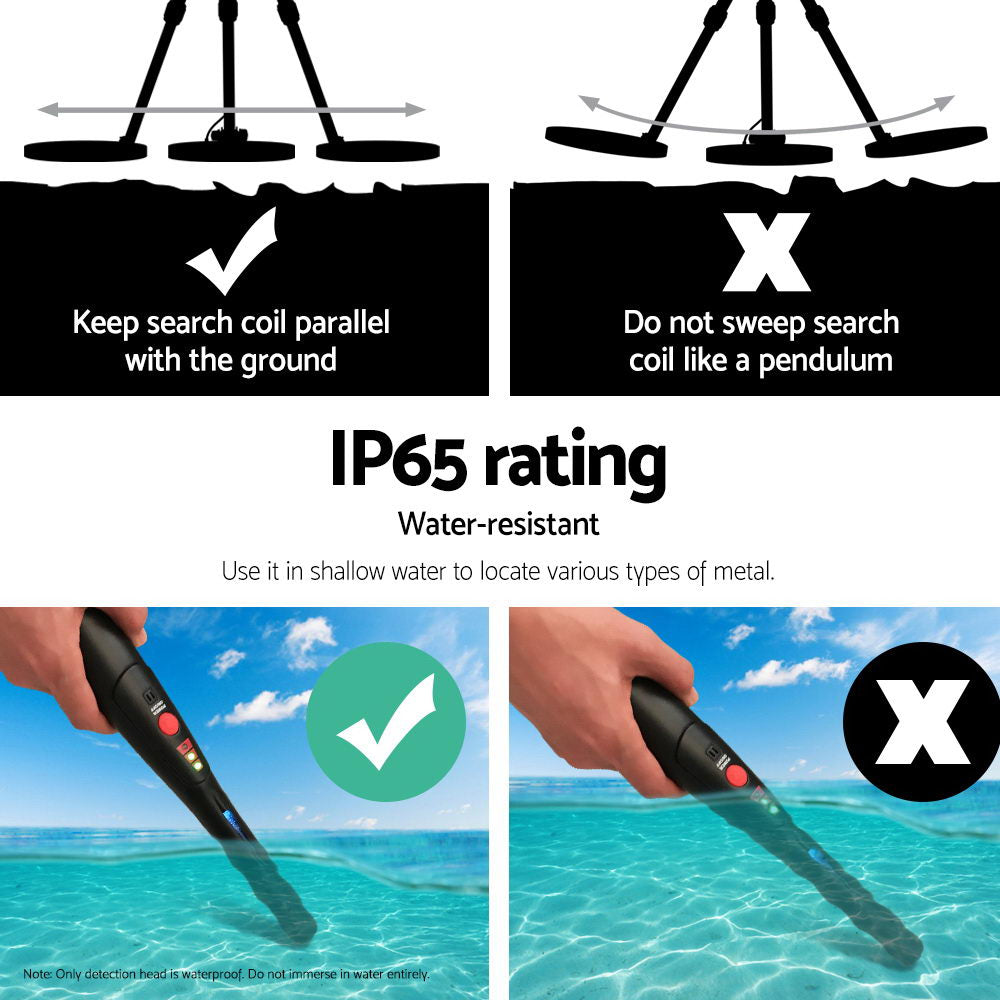 Waterproof Metal Detector Pinpointer – 180mm Deep Detection, High Sensitivity Treasure Hunter – Black