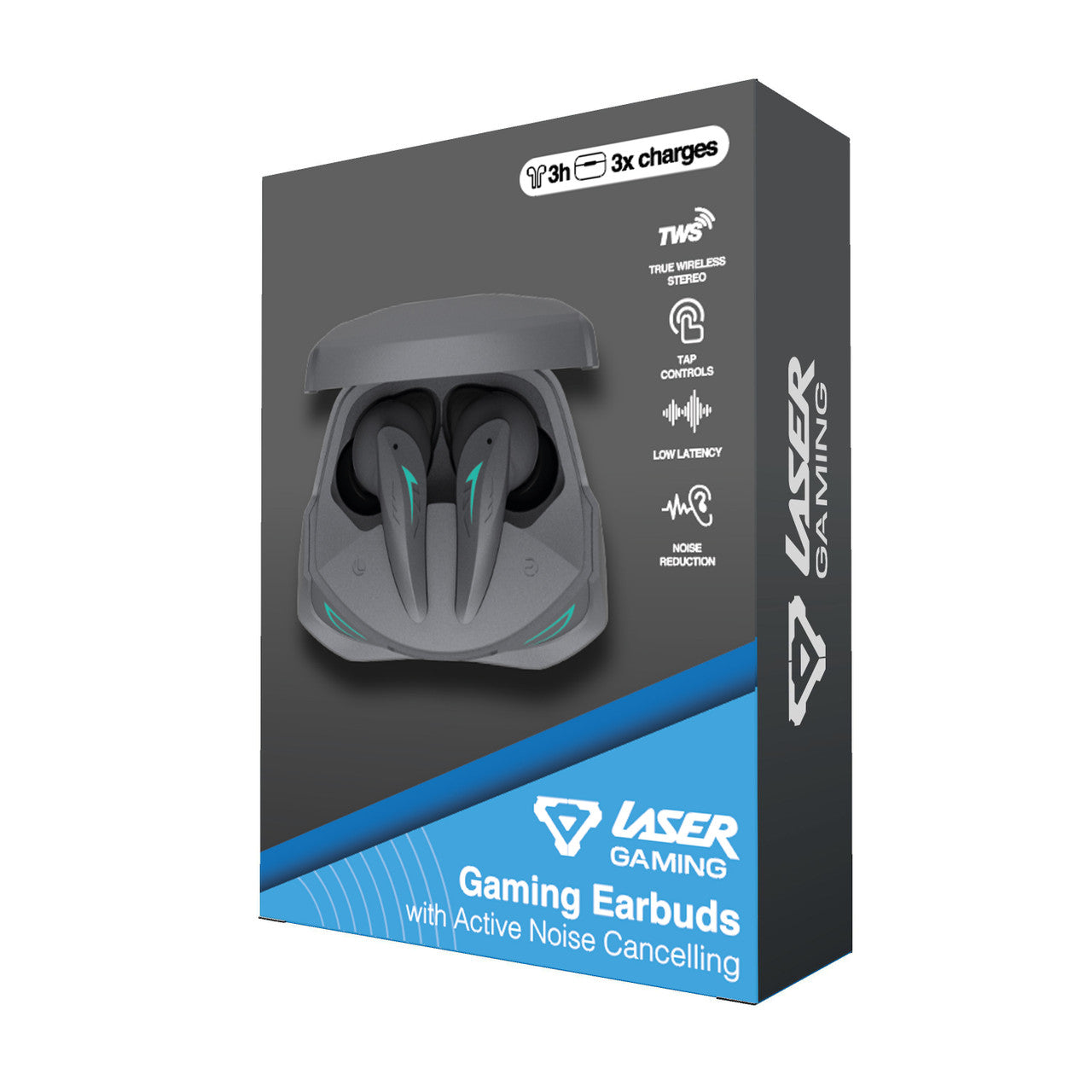 Laser Wireless Gaming Earphones with ANC – Active Noise Cancelling Bluetooth Earbuds – Black