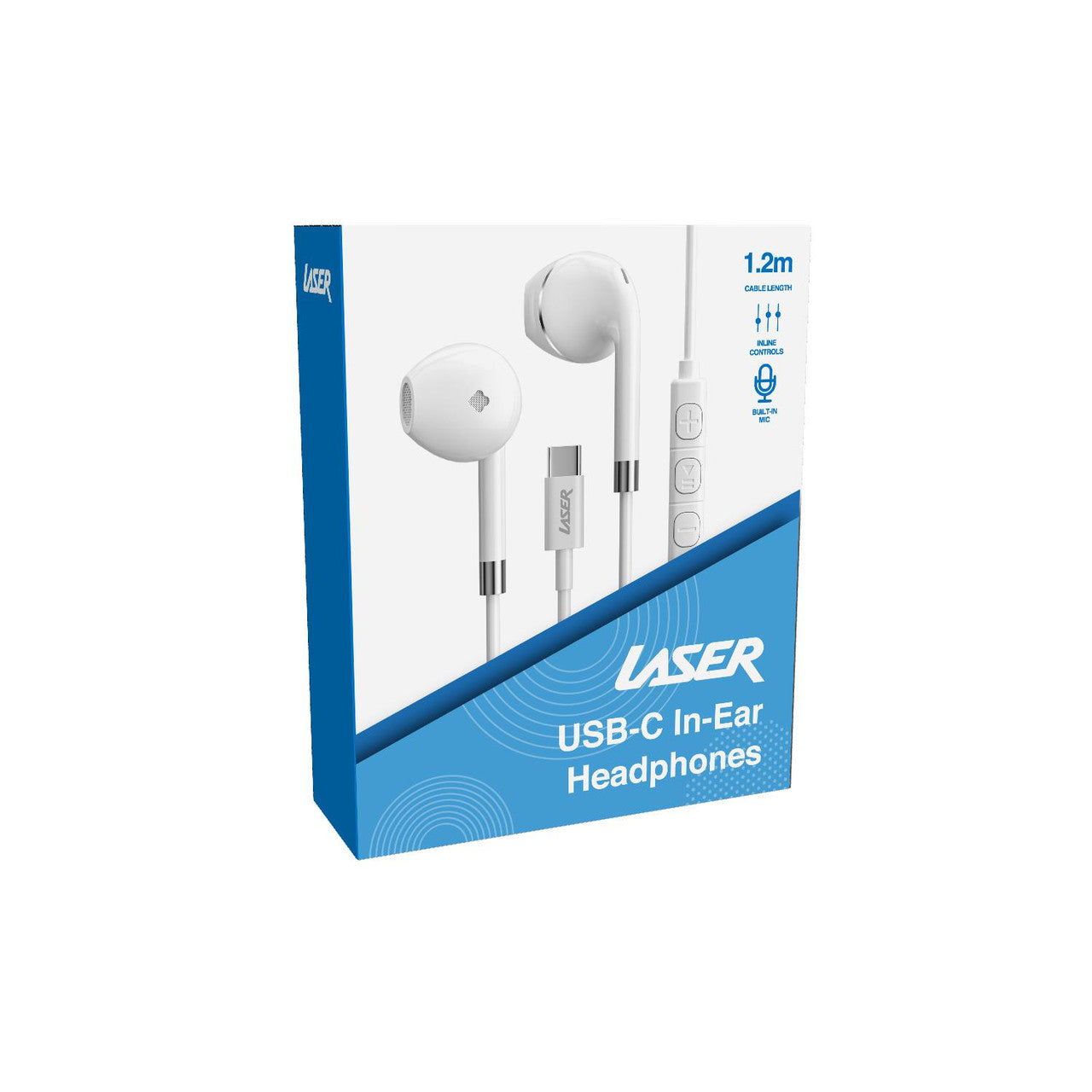 Laser Wired USB-C Earphones with Mic – White, Clear Sound, Noise Isolation, Tangle-Free Cable