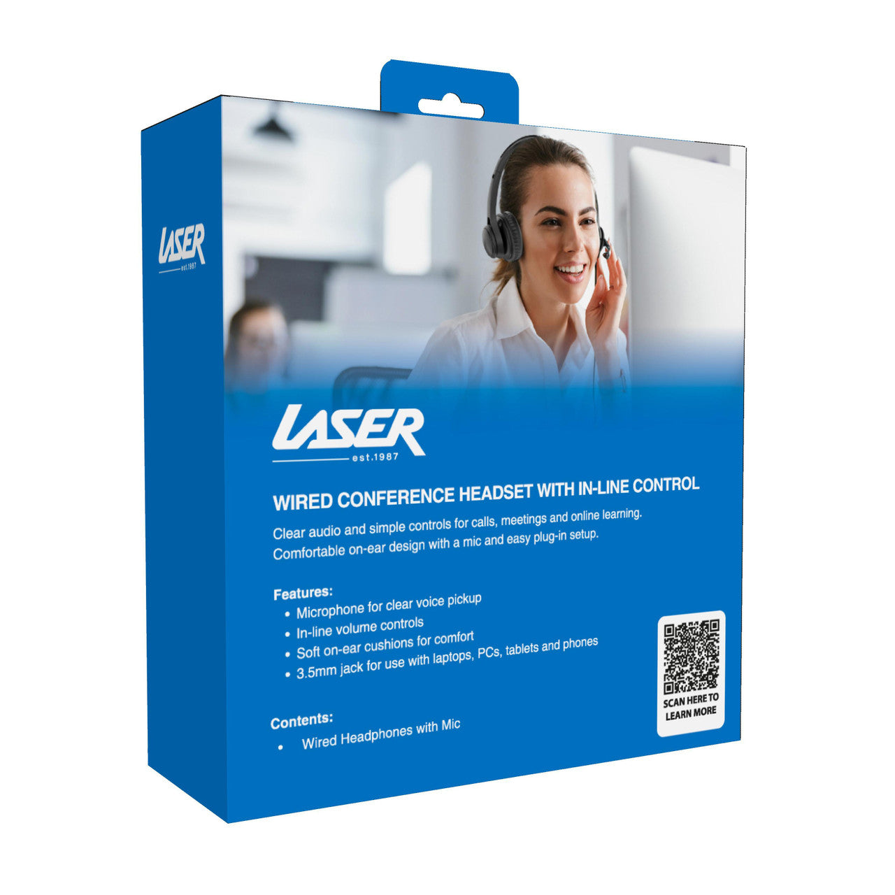 Laser Wired Conference Headset with Microphone – 3.5mm Jack, Noise-Reducing Mic for Calls & Meetings