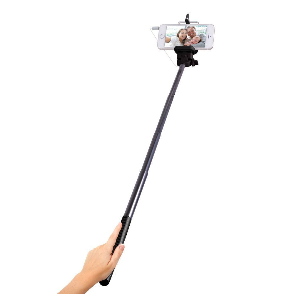 Laser Universal Selfie Stick with Wired Shutter Control – Adjustable Phone Holder, Compact & Lightweight – Compatible with iPhone & Android