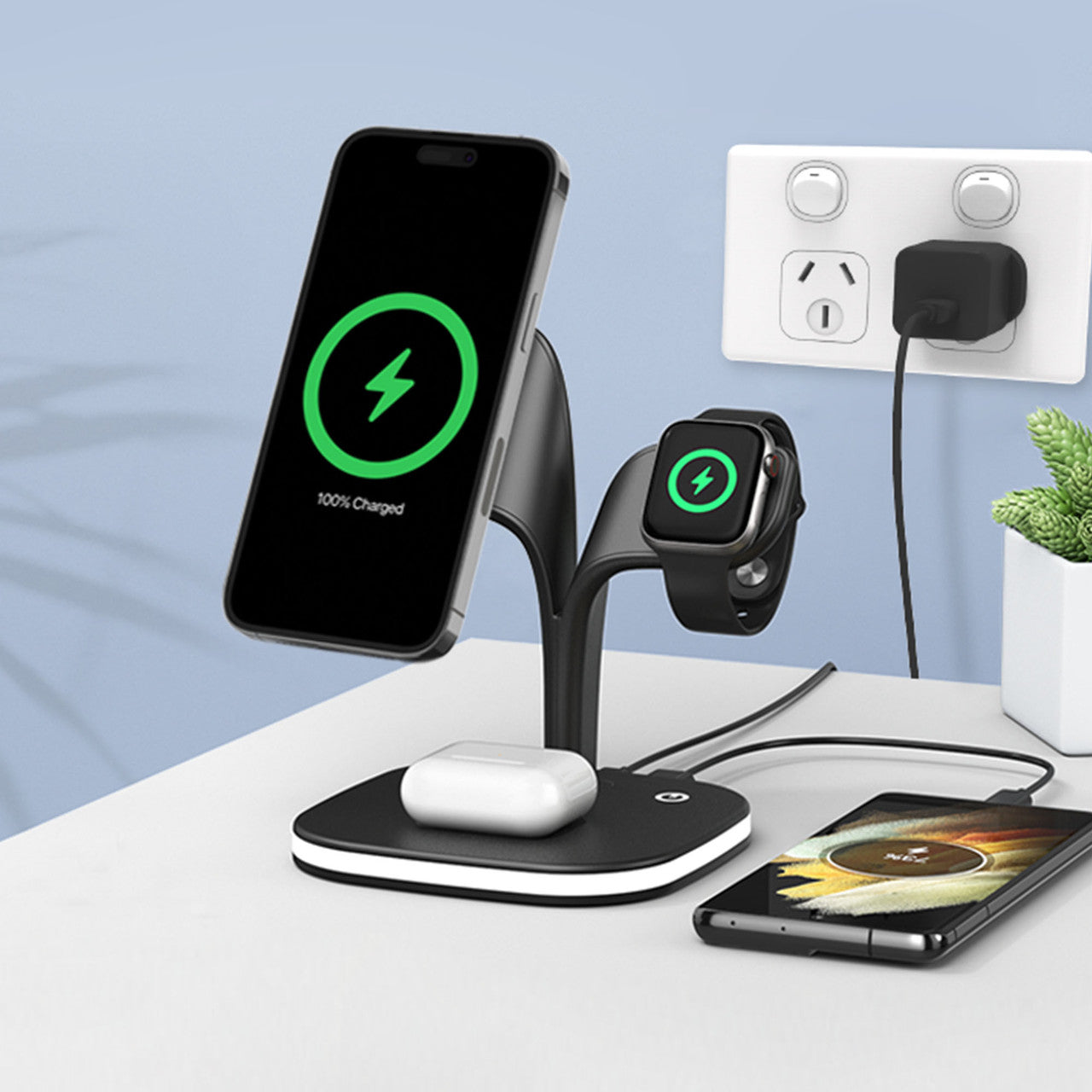 5-in-1 Wireless Charging Station with Night Light – Fast Charger for iPhone, Apple Watch, AirPods & More