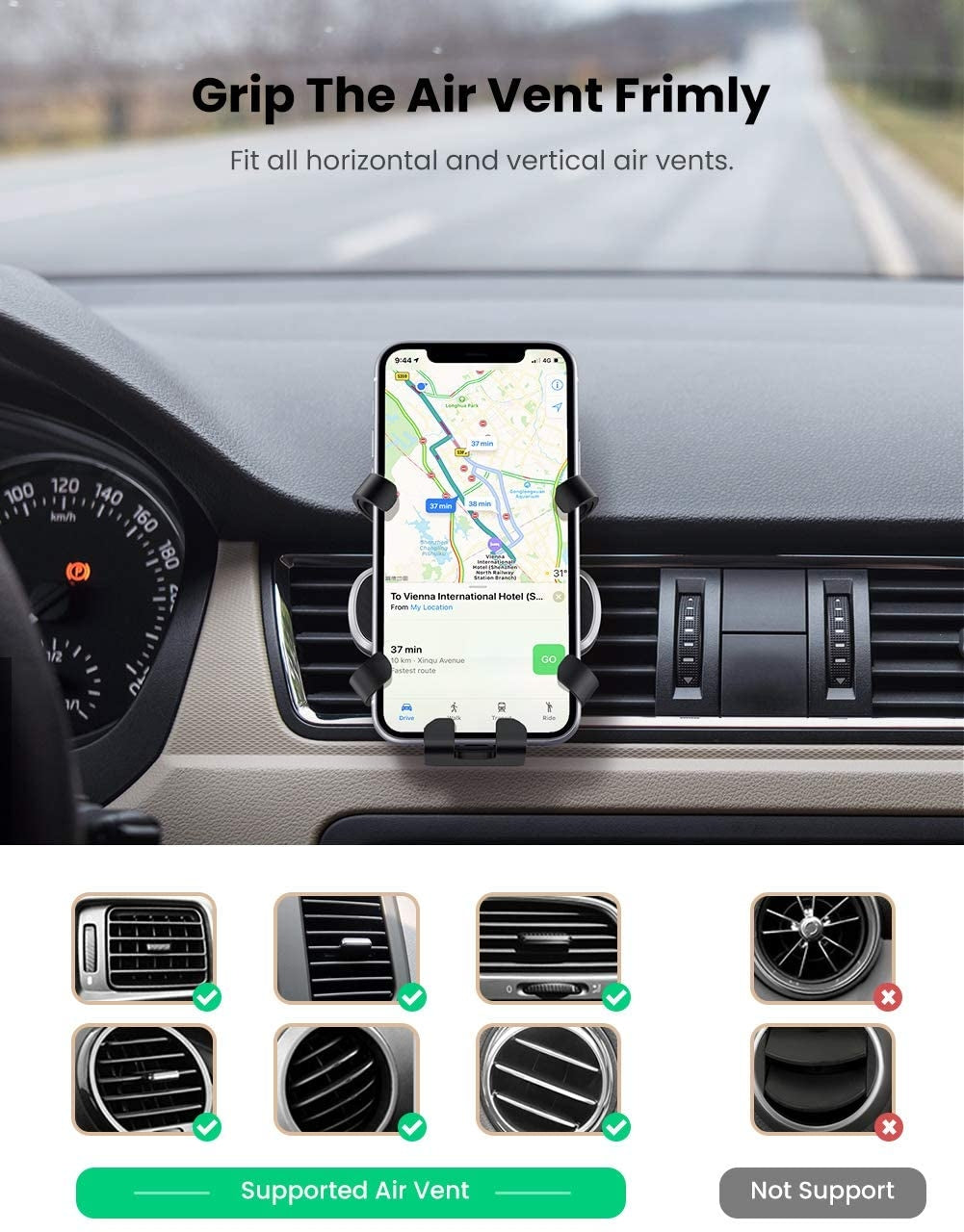 UGREEN Gravity Phone Holder for Car – Air Vent Mount, Auto-Lock Cradle – Model 80539