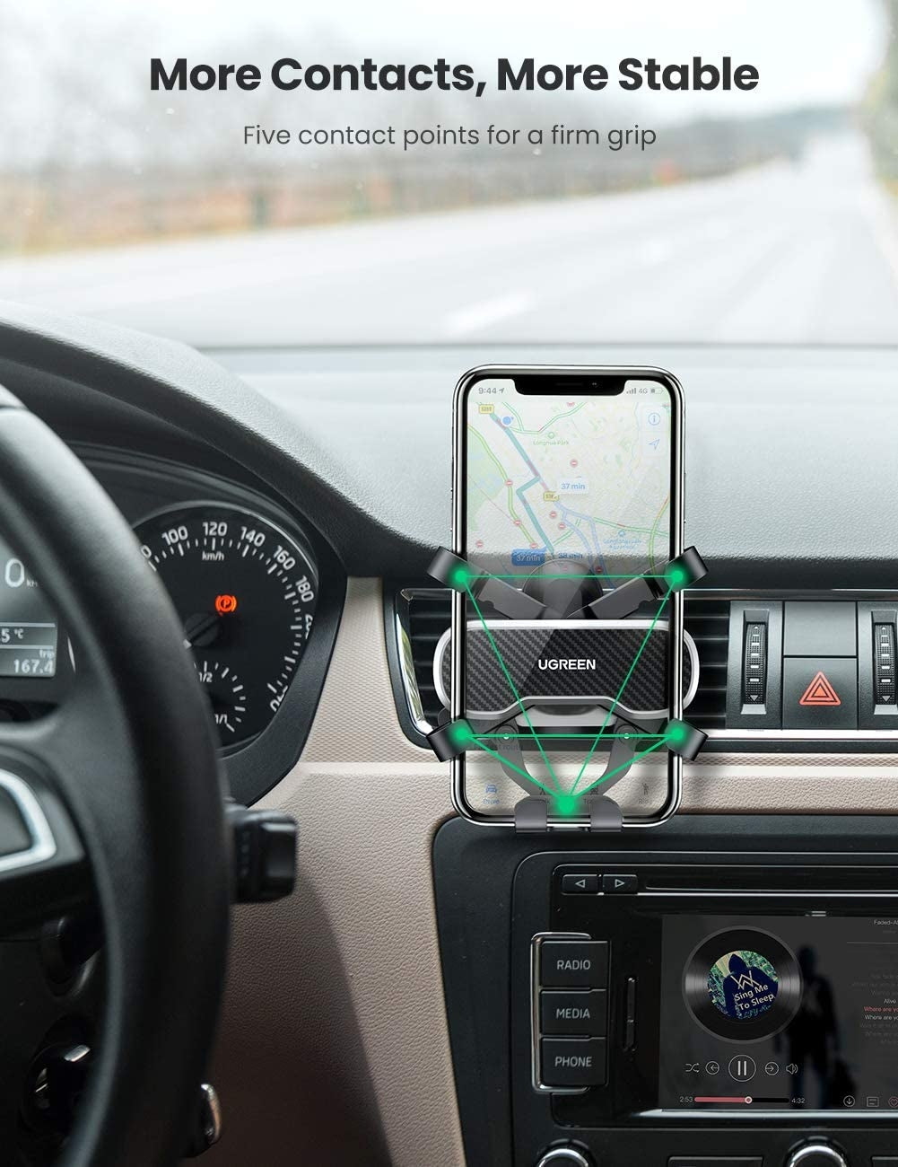 UGREEN 80871 Gravity Car Phone Holder with Hook Clip – Universal Air Vent Mount for Smartphones.