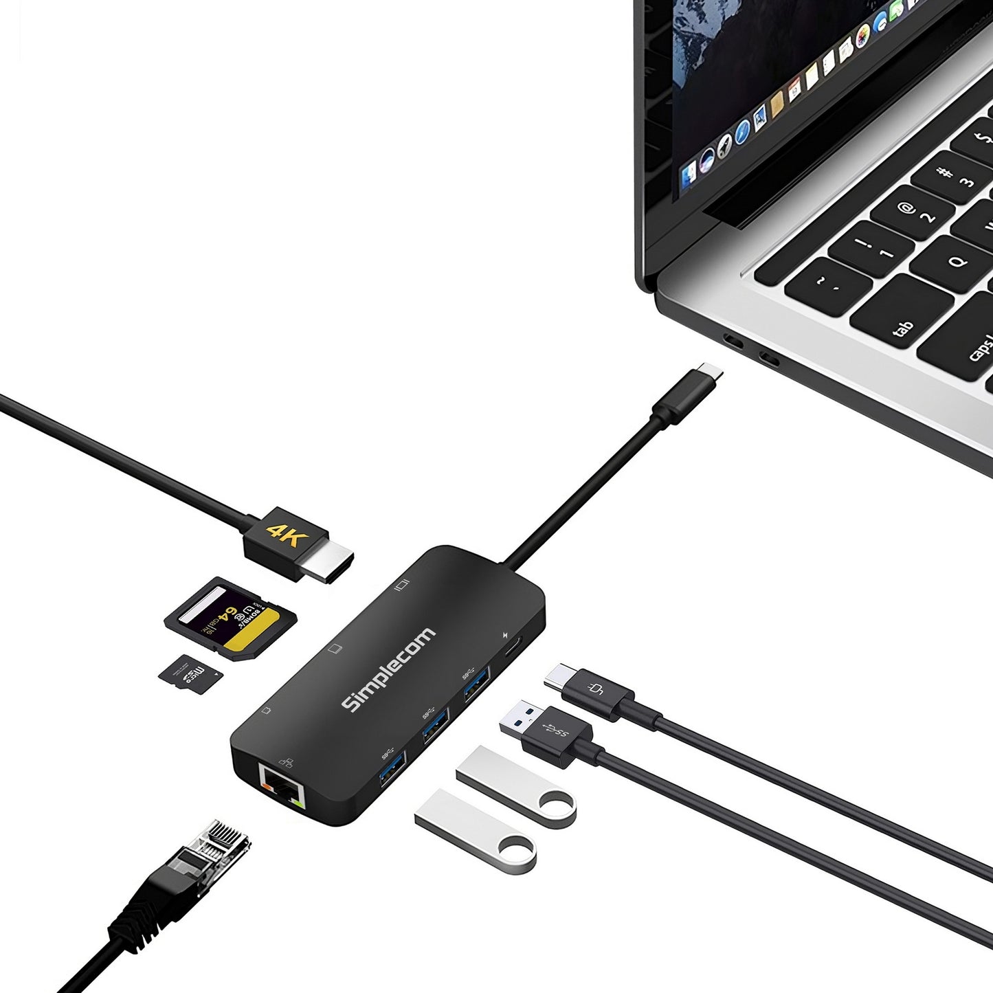 Simplecom CHT580 USB-C 8-in-1 Multiport Hub – HDMI 2.0, USB 3.0, PD Charging Docking Station