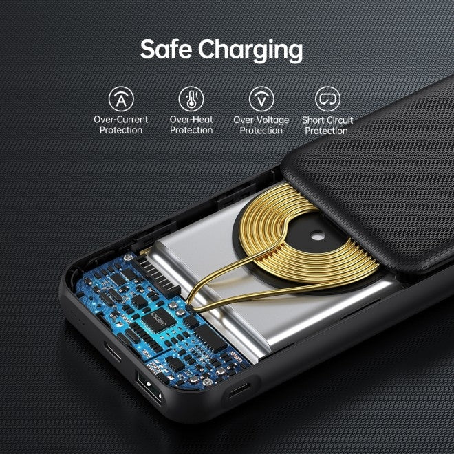 CHOETECH B650-CC 10000mAh Wireless Power Bank – Portable Fast Charger with USB-C & Qi Wireless Charging (Black)