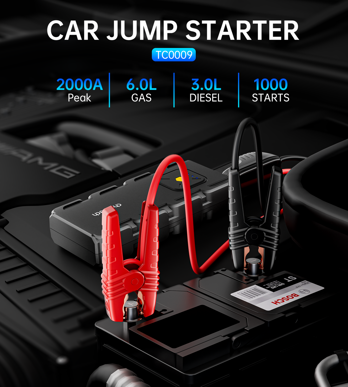 CHOETECH TC0009 16000mAh Portable Car Jump Starter – Power Bank with Emergency Light & USB Charging