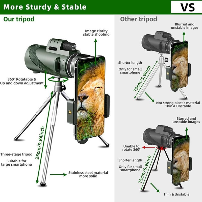 40x60 High Power HD Monocular with Night Vision – Waterproof, Low Light Vision, Smartphone Compatible, Portable
