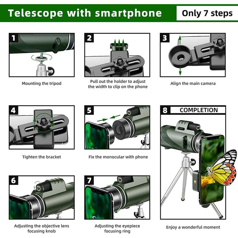 40x60 High Power HD Monocular with Night Vision – Waterproof, Low Light Vision, Smartphone Compatible, Portable