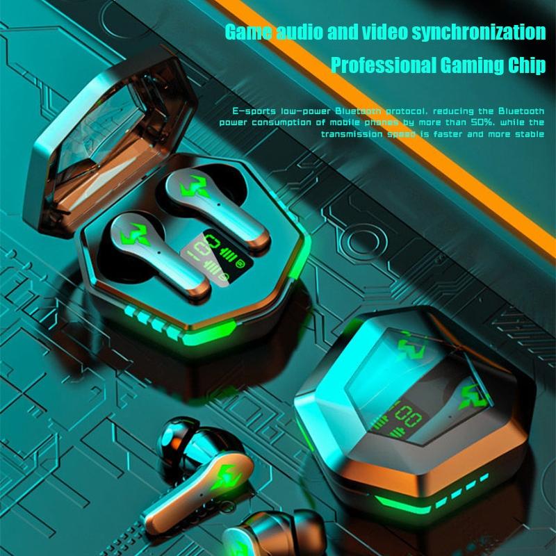 Low Latency Wireless Bluetooth Game Earphones with Colorful Lights. Non-Digital Display, Gaming Headphones