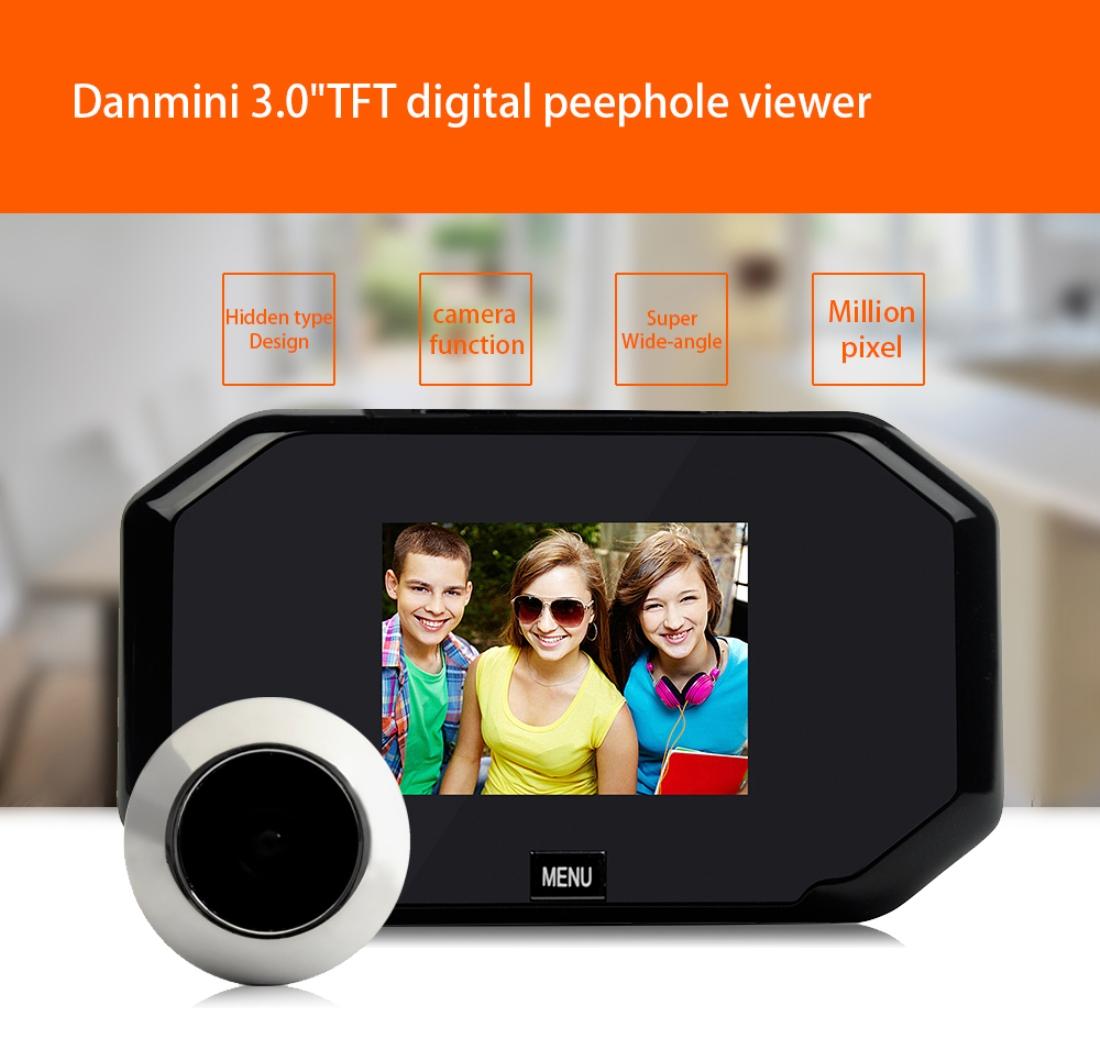 3-Screen 1.0MP Security Camera with Door Peephole & TF Card Support – Black