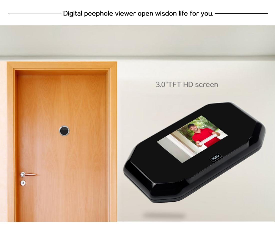 3-Screen 1.0MP Security Camera with Door Peephole & TF Card Support – Black