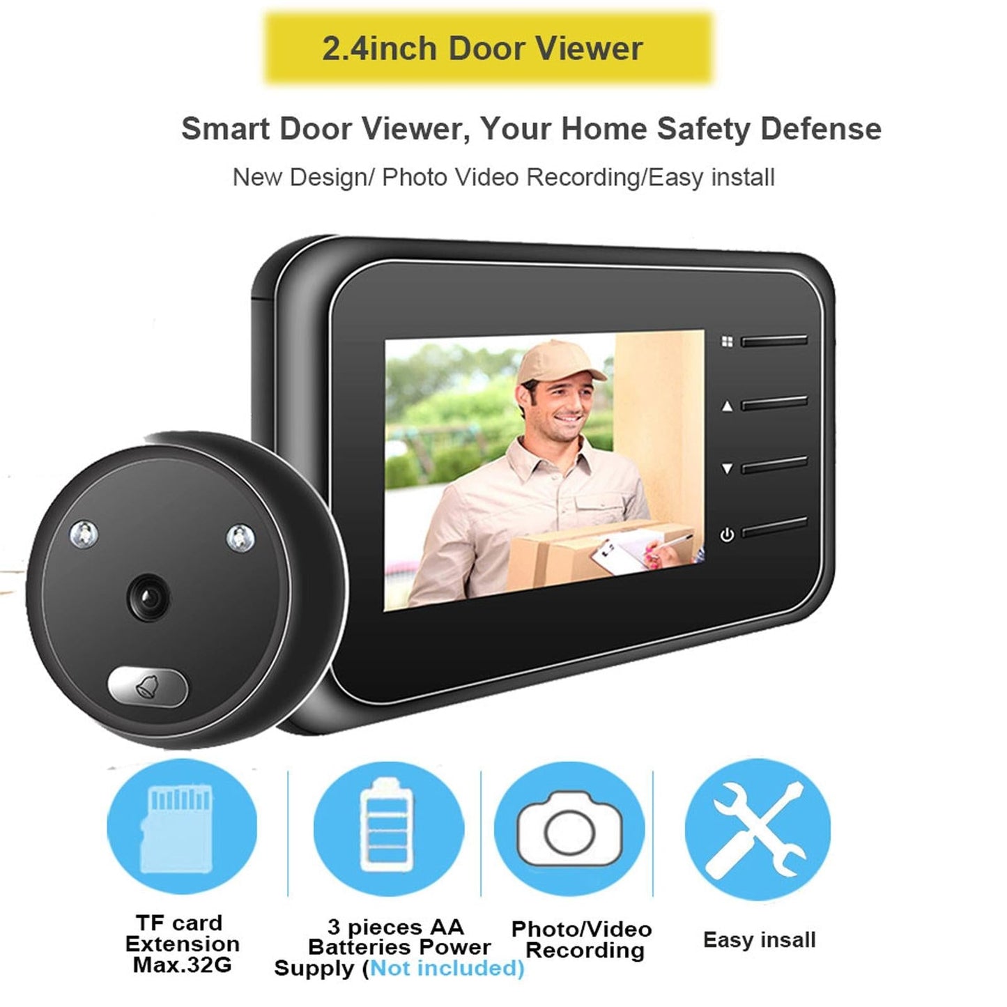 2.4'' Night Vision LCD Cat Eye Doorbell – Photo & Video Display, Motion Detection, Home Security