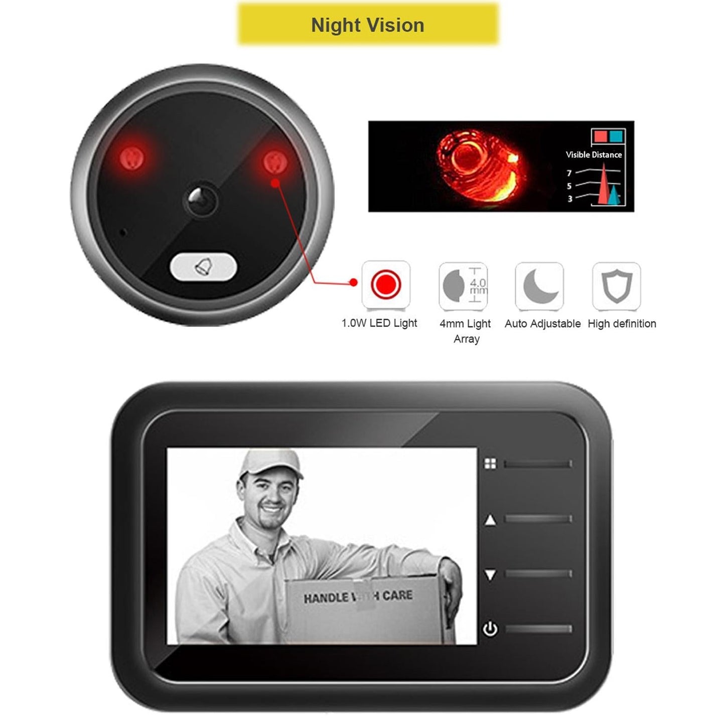 2.4'' Night Vision LCD Cat Eye Doorbell – Photo & Video Display, Motion Detection, Home Security