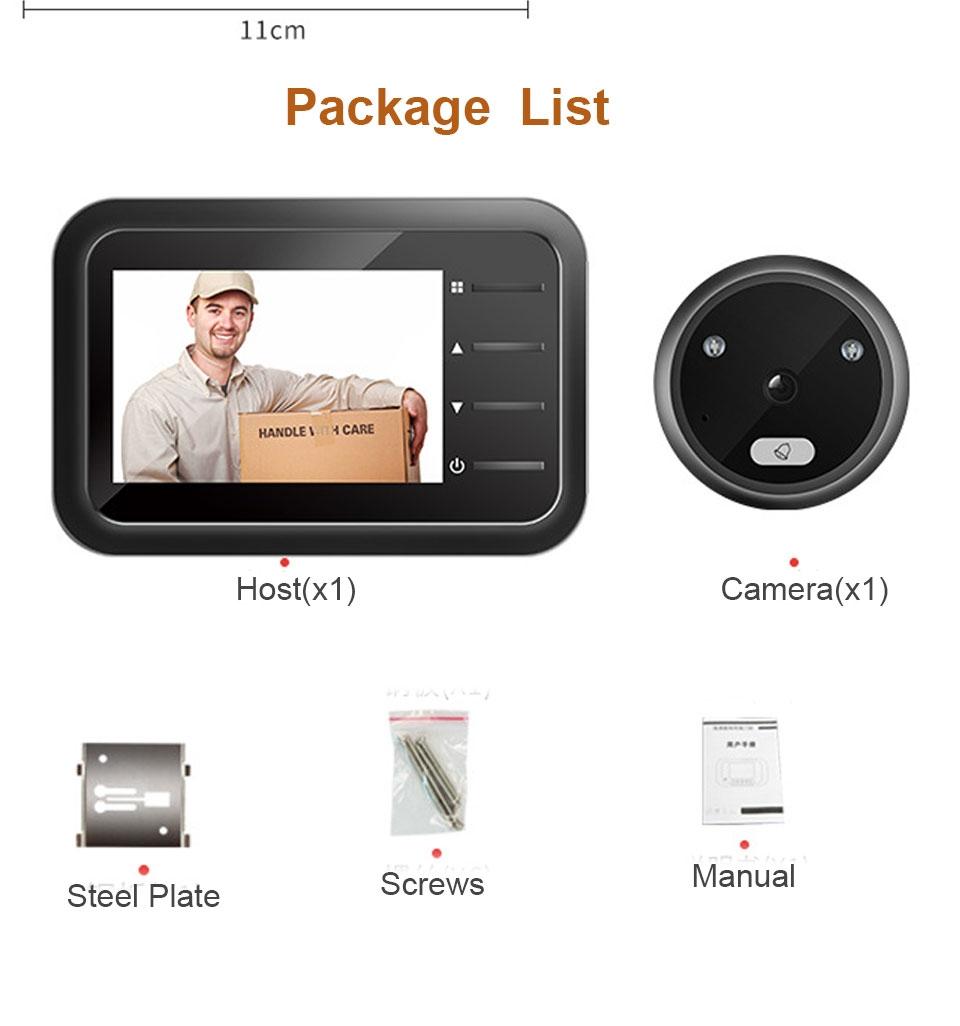 2.4'' Night Vision LCD Cat Eye Doorbell – Photo & Video Display, Motion Detection, Home Security