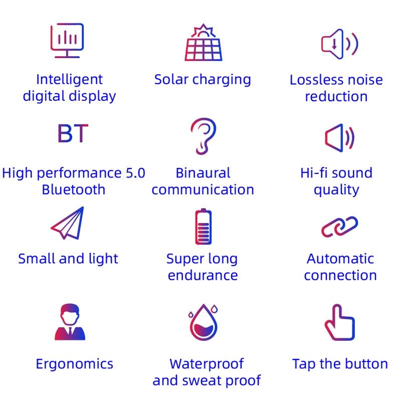 Mini Solar Bluetooth Sport Earphones – Wireless In-Ear Headset with Charging Box