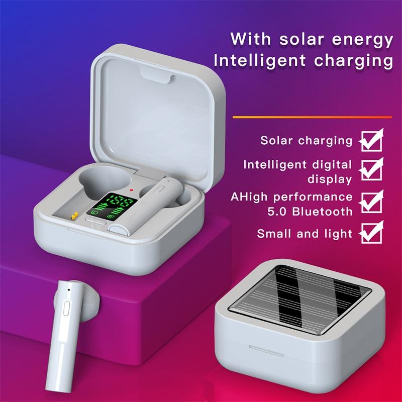 Mini Solar Bluetooth Sport Earphones – Wireless In-Ear Headset with Charging Box