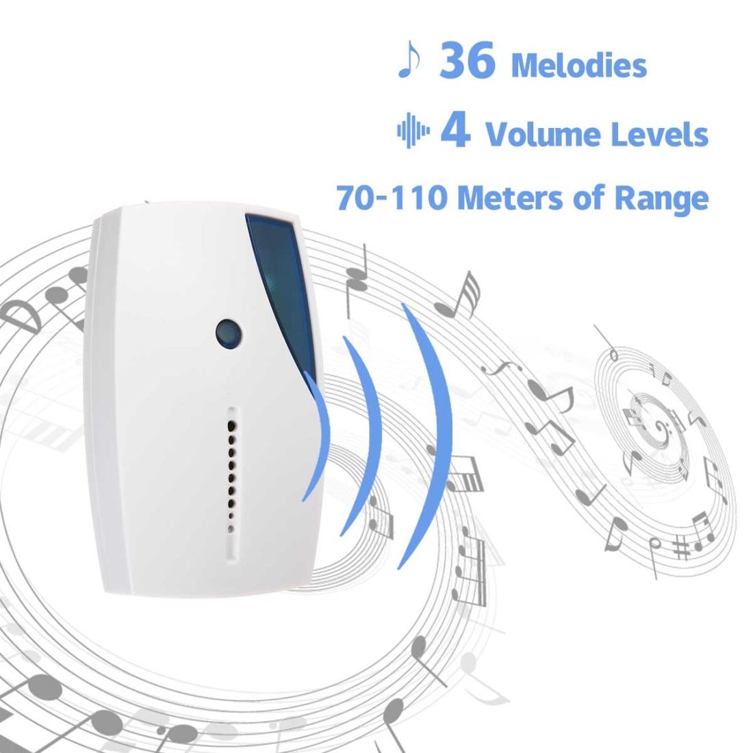 Wireless Waterproof Doorbell – 36 Chimes, Remote Control, Long Range, Easy Installation, LED Indicator