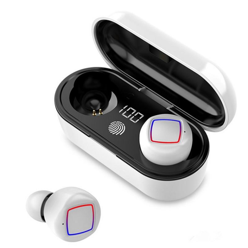 Wireless Fingerprint Touch Bluetooth Earbuds – LED Display, Noise Reduction, Charging Case – Black