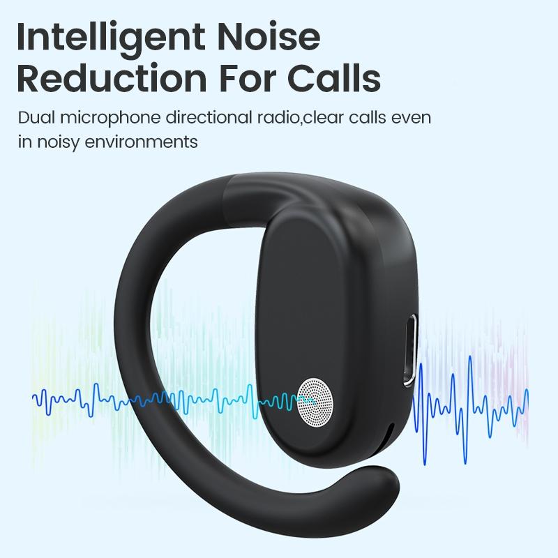Wireless Single Ear Bluetooth Earphone – Hanging Ear Hook Design, Hands-Free Calling, Noise Reduction – Black