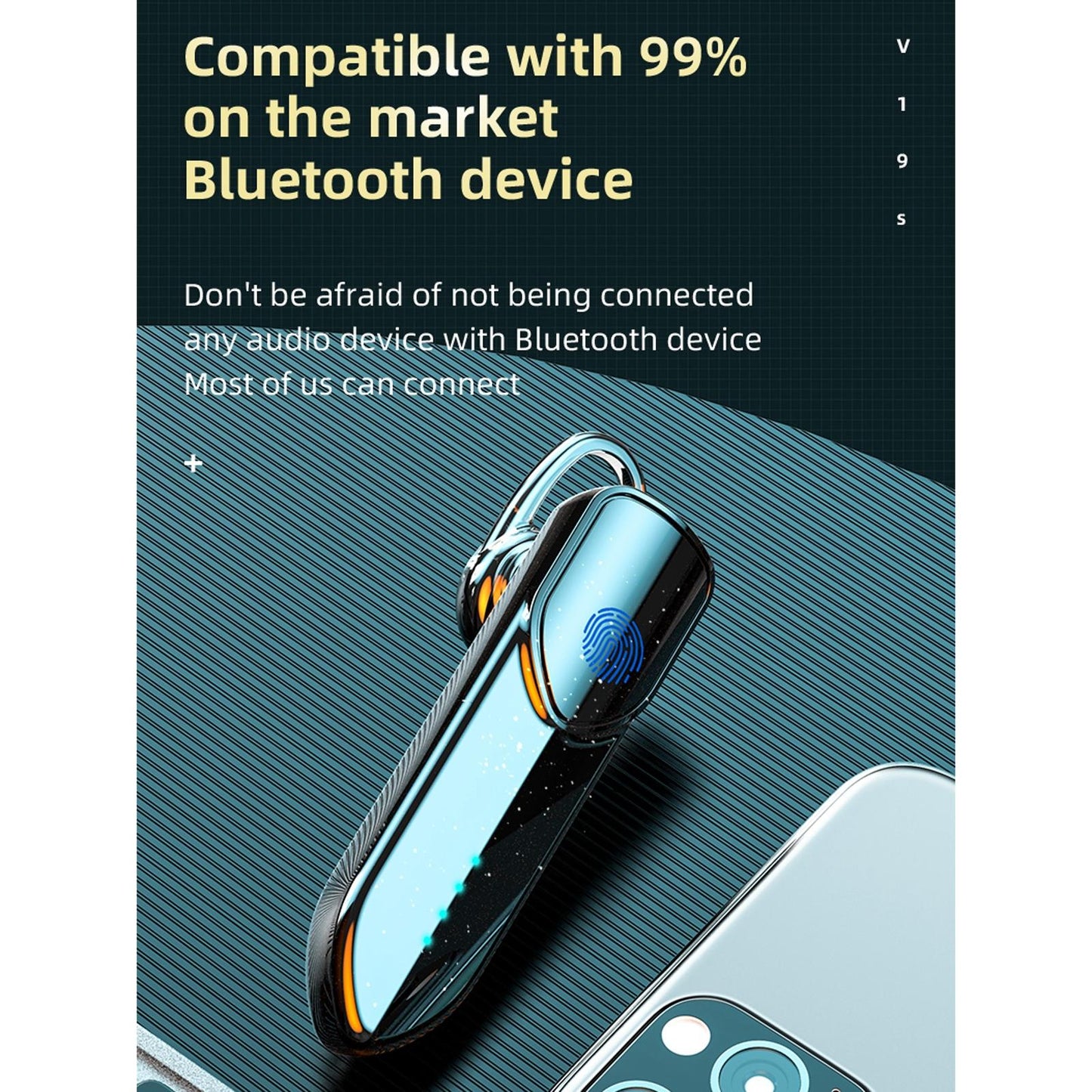 Business Style Bluetooth 5.0 Earphone – Fingerprint Touch Control, Wireless Hands-Free Headset – Black