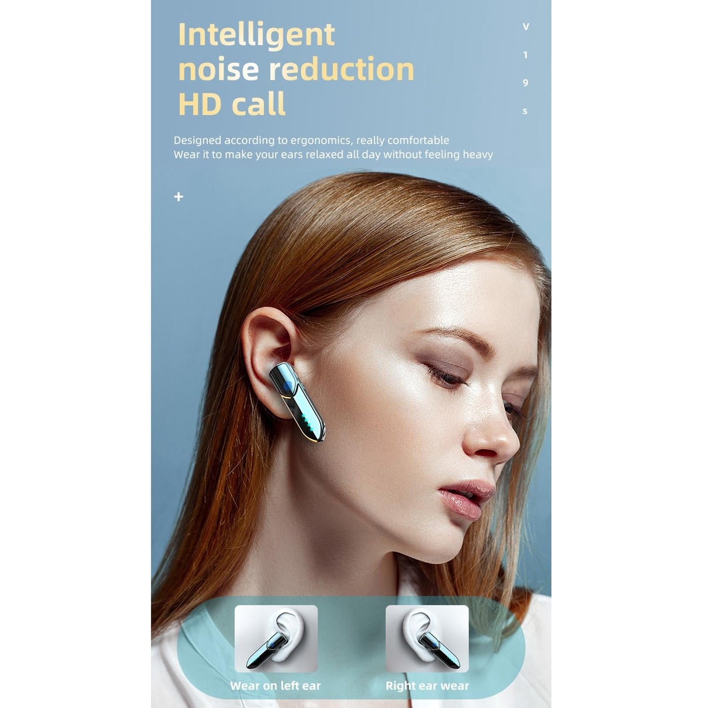 Business Style Bluetooth 5.0 Earphone – Fingerprint Touch Control, Wireless Hands-Free Headset – Black