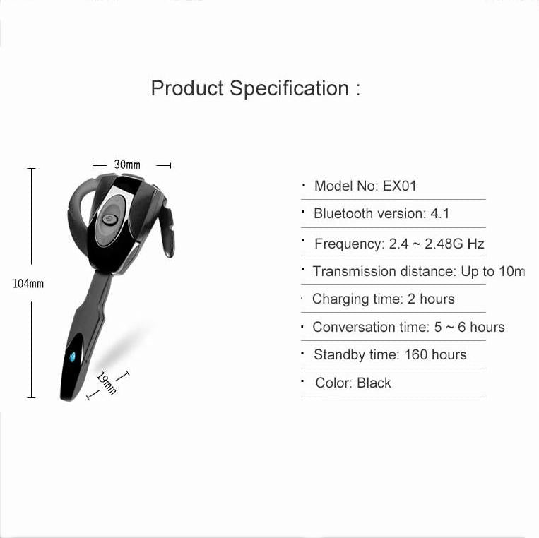 Business Bluetooth 5.0 Earphone – Hanging Ear Hook Design, Hands-Free Calling – Black