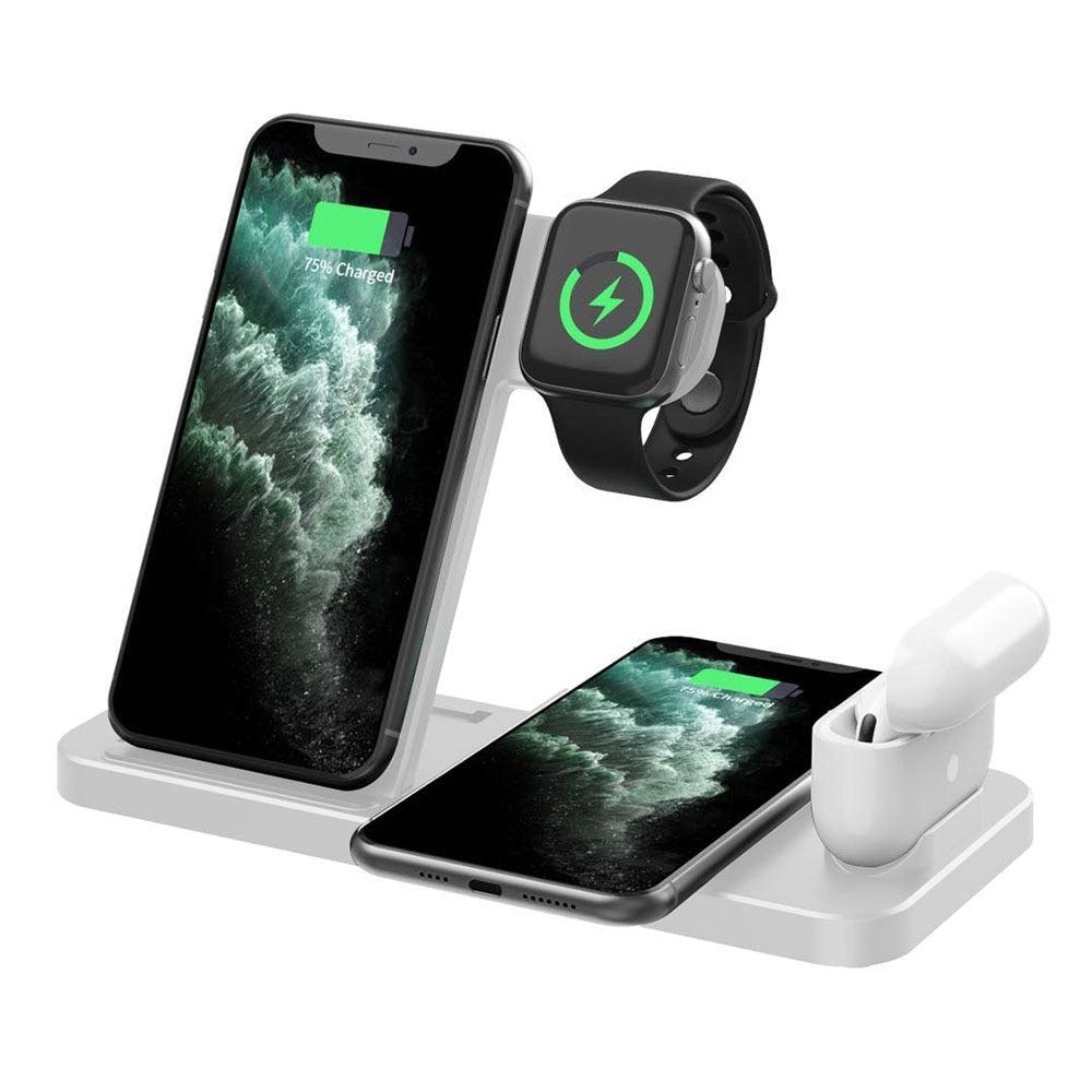 Foldable 4-in-1 Wireless Charging Station for Mobile Devices – Fast Charger Stand – Black