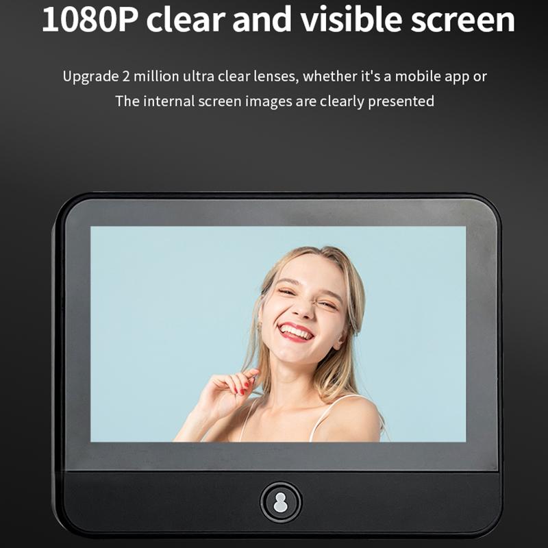 1080P WiFi Smart Cat Eye Video Doorbell – 4.3'' IPS LCD Screen, Infrared Night Vision, Motion Detection – Black