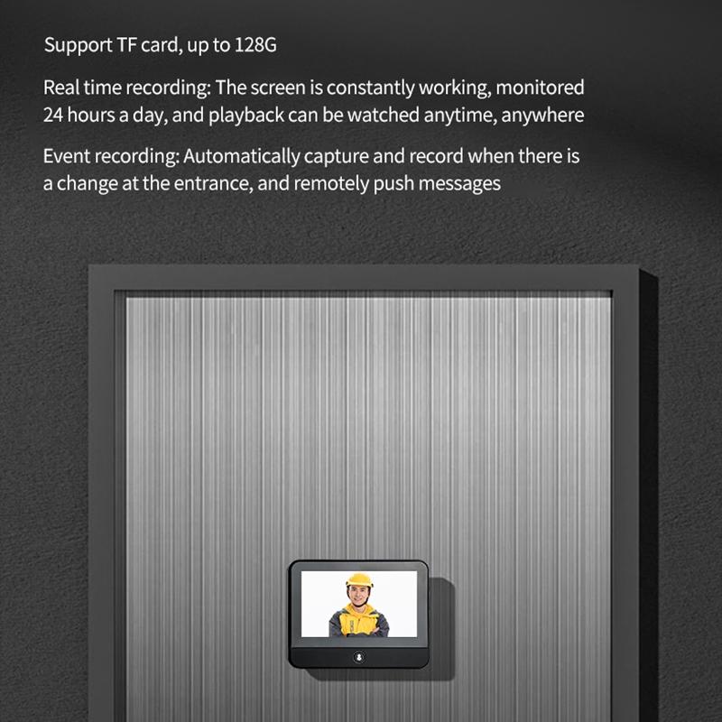 1080P WiFi Smart Cat Eye Video Doorbell – 4.3'' IPS LCD Screen, Infrared Night Vision, Motion Detection – Black