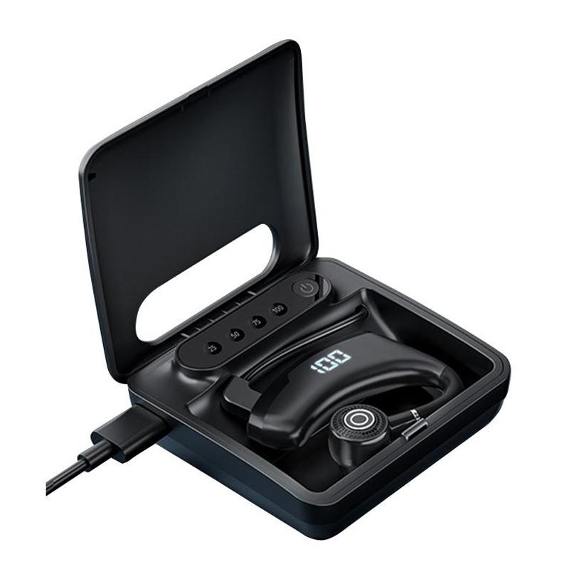 Wireless Bluetooth Headset with Digital Battery Display & Charging Bin – Blue