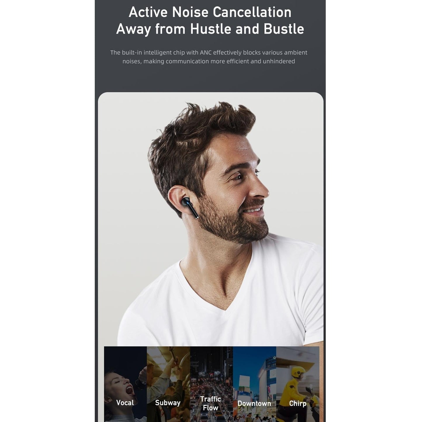 Wireless ANC Bluetooth Earphones – Active Noise Cancelling, Clear Sound, Long Battery Life – Black