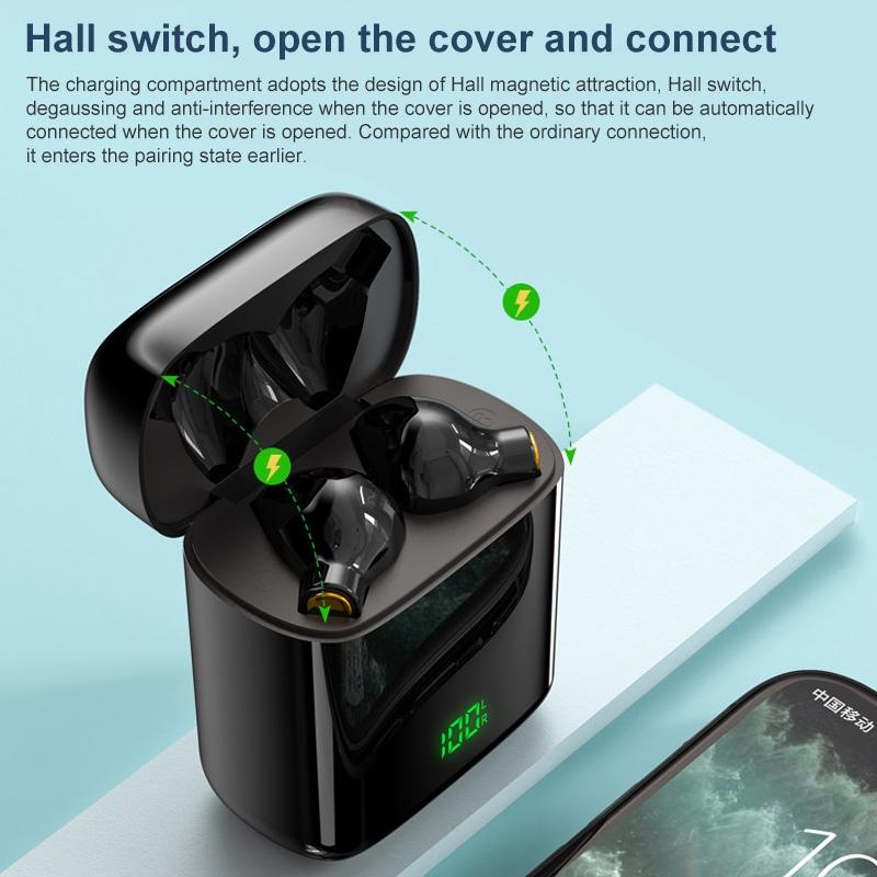 Waterproof Bluetooth Earphones with Digital Display – Wireless In-Ear Headphones (Black)