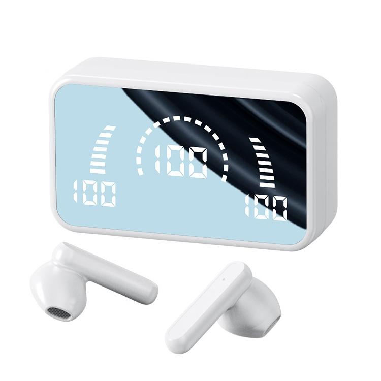 V9 Mirror Noodle Wireless Bluetooth Earphones with Charging Case – Black, True Wireless