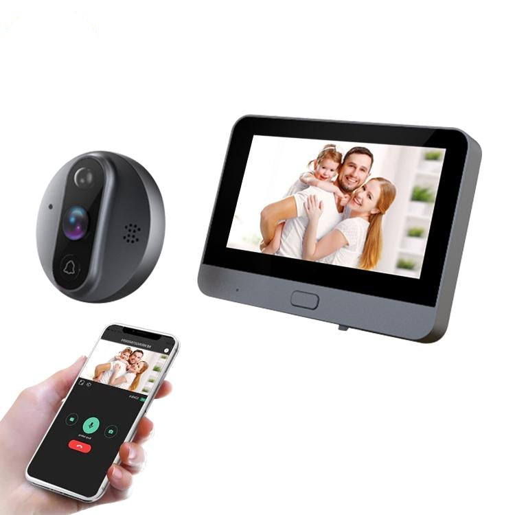 Smart WiFi Video Doorbell – 4.3'' Visual Peephole, HD Camera, Motion Detection, Two-Way Audio, Black
