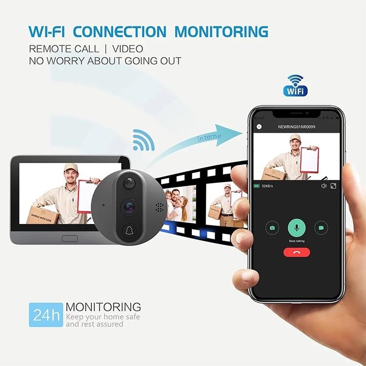 Smart WiFi Video Doorbell – 4.3'' Visual Peephole, HD Camera, Motion Detection, Two-Way Audio, Black