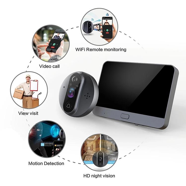Smart WiFi Video Doorbell – 4.3'' Visual Peephole, HD Camera, Motion Detection, Two-Way Audio, Black