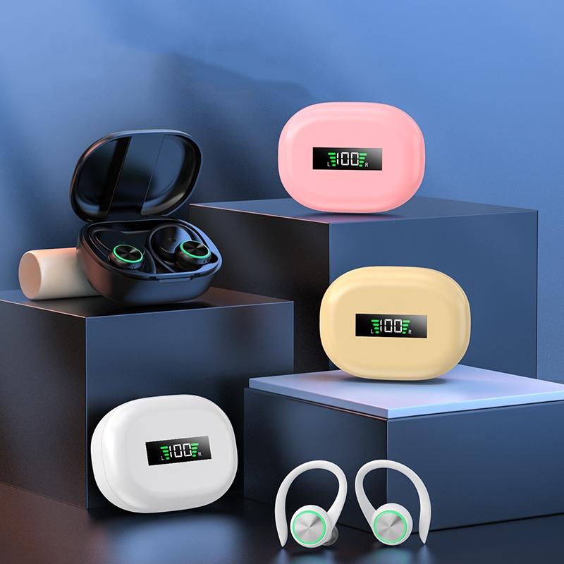 Wireless Bluetooth Earphones with Charging Bin & Digital Display – Pink, True Wireless, Compact Design