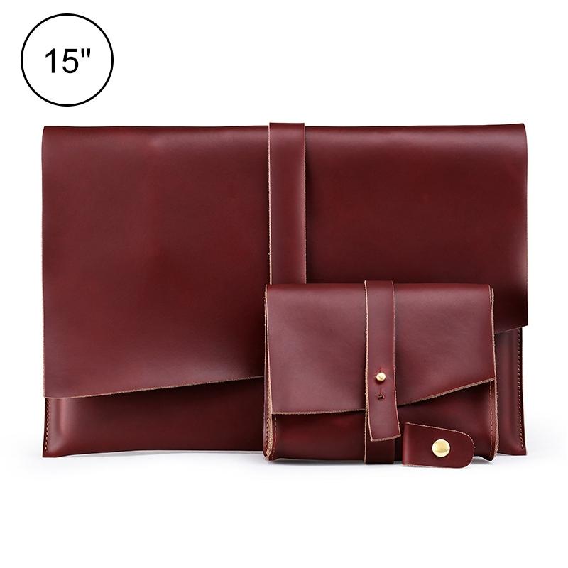 15-Inch Genuine Leather Laptop & Tablet Bag – Universal Fit with Cable Winder & Power Adapter Pocket – Business Style – Coffee Brown