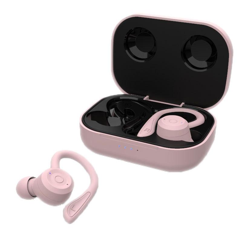 T20 TWS Waterproof Bluetooth Earphones with Charging Box & Noise-Cancelling Ear Hooks – Gray, True Wireless