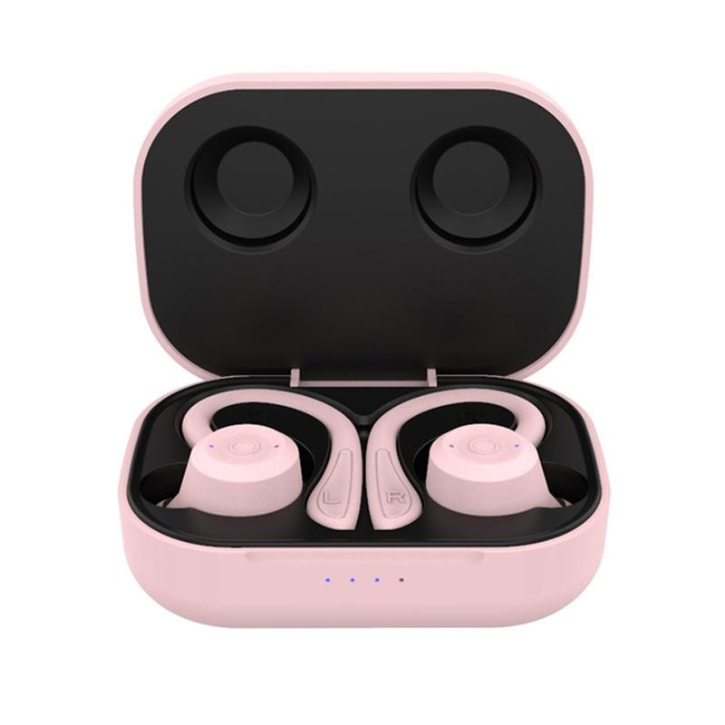 T20 TWS Waterproof Bluetooth Earphones with Charging Box & Noise-Cancelling Ear Hooks – Gray, True Wireless