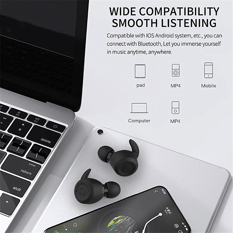 T20 TWS Waterproof Bluetooth Earphones with Charging Box & Noise-Cancelling Ear Hooks – Gray, True Wireless