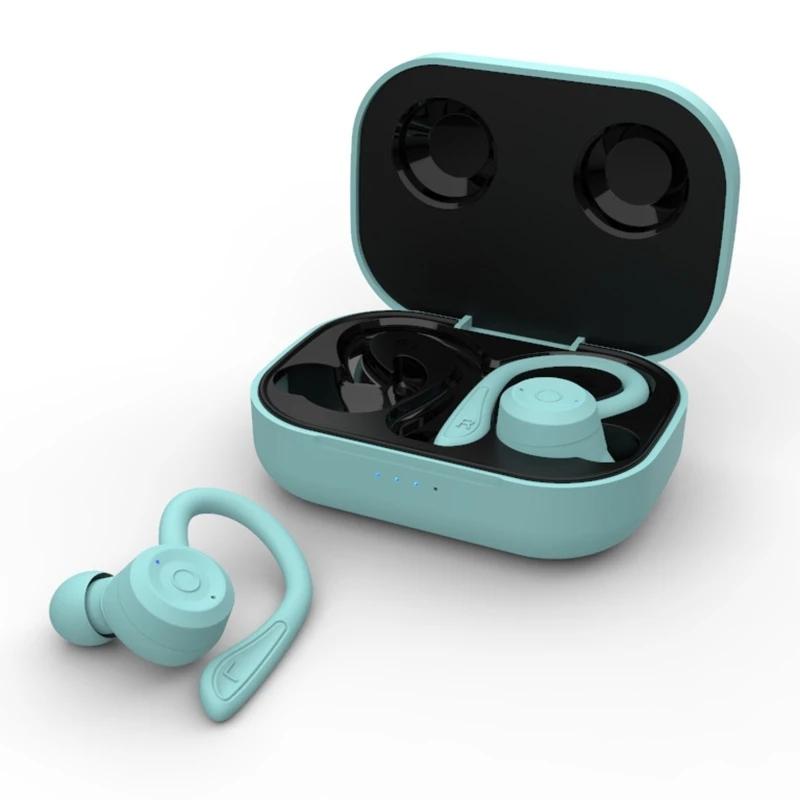 T20 TWS Waterproof Bluetooth Earphones with Charging Box & Noise-Cancelling Ear Hooks – Gray, True Wireless