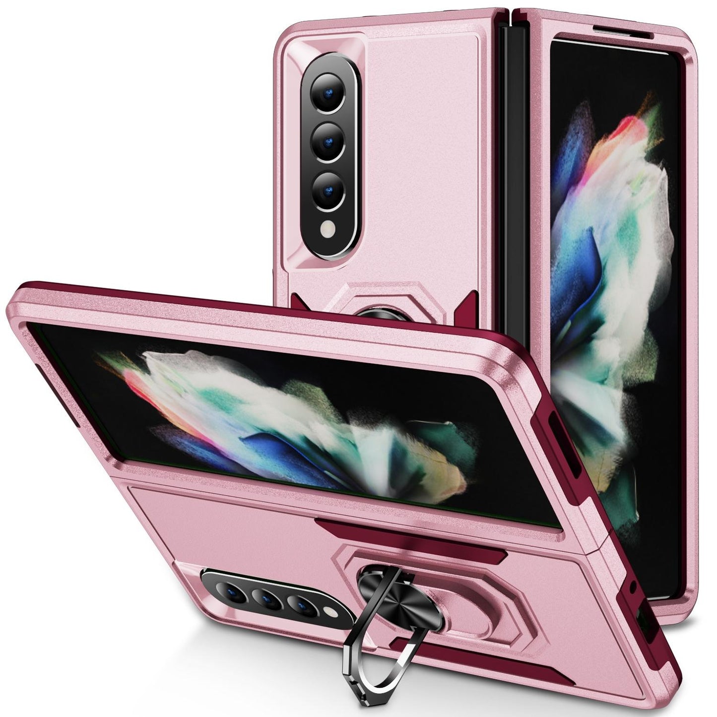 Shockproof PC & TPU Case with Holder for Samsung Galaxy Z Fold4 5G – Dual Color Red & Black