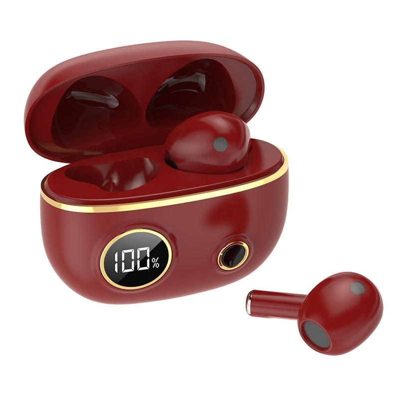 Waterproof 9D Stereo Bluetooth Earphones with Charging Case – Wireless In-Ear, Red