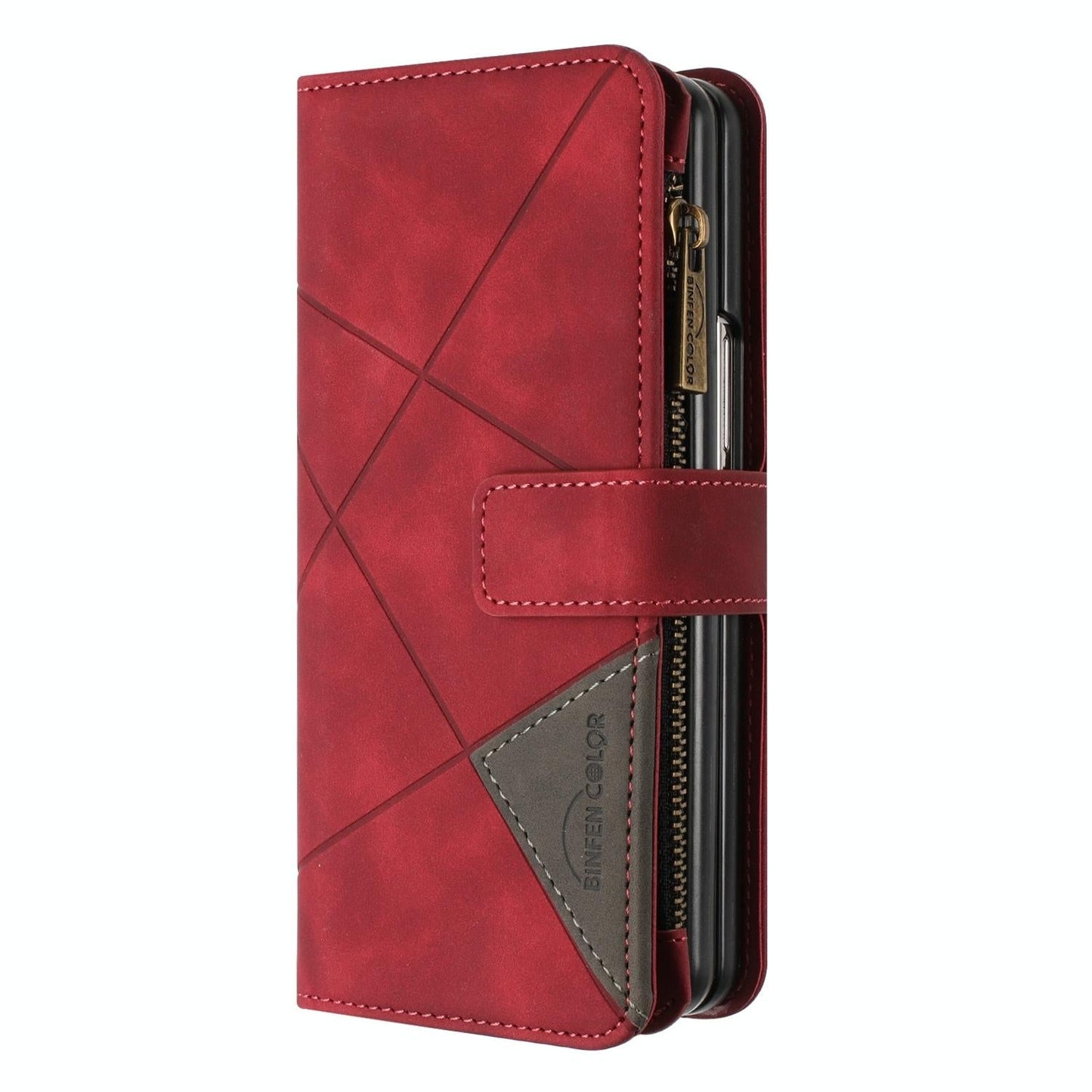 Samsung Galaxy Z Fold4 5G Leather Zip Wallet Case – Rhombus Texture, Card Holder, Magnetic Closure – Blue
