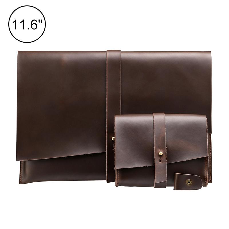Universal Leather Laptop Bag with Cable Winder – Fits 11.6'' Devices – Wine Red Sleeve Case
