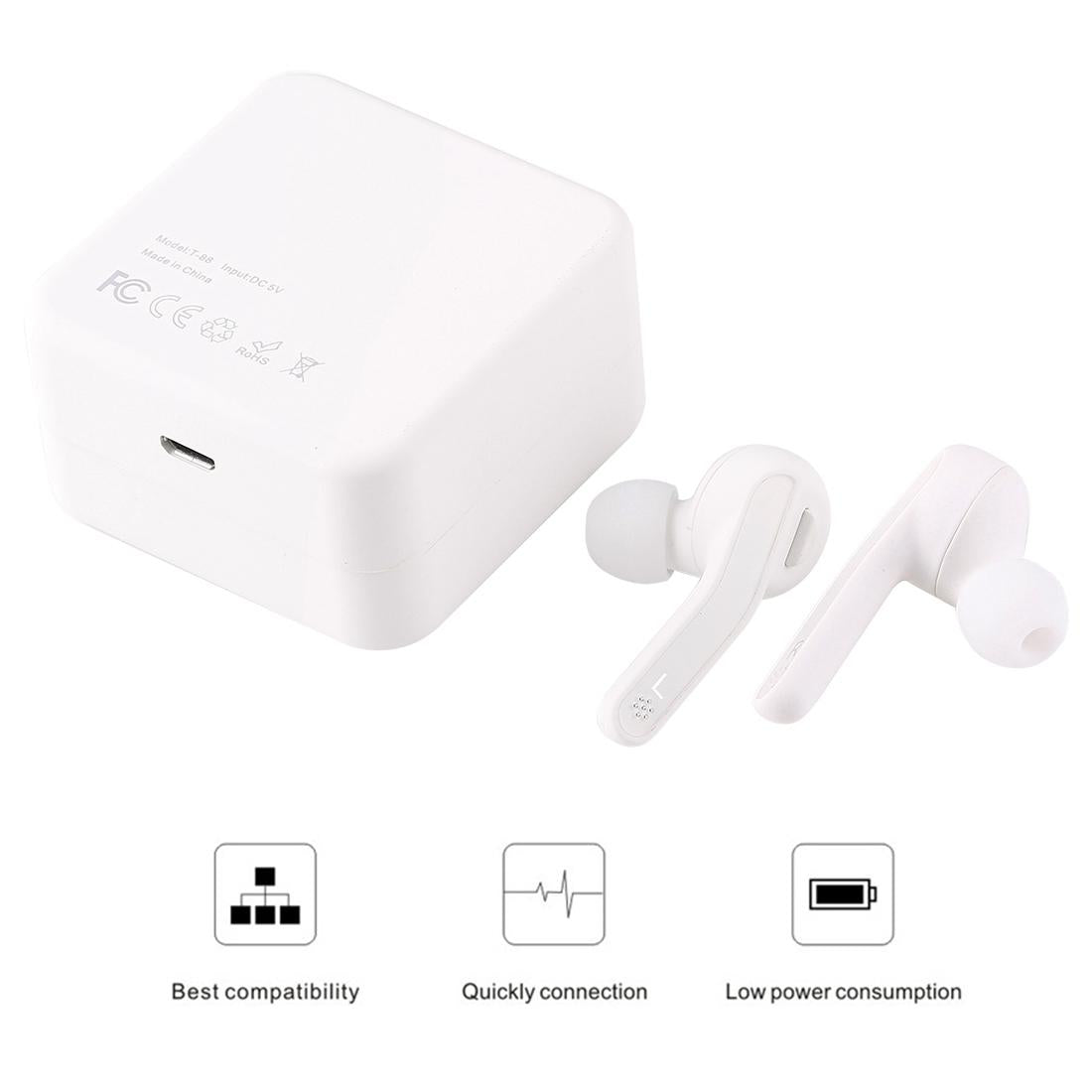 T-88 Wireless Stereo Earphones with Magnetic Charging Box – True Wireless, Bluetooth 5.0
