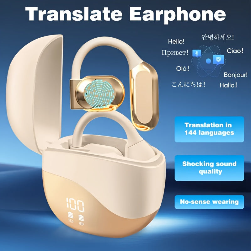 Black Open-Ear Bluetooth Headset – Comfortable Fit, Real-Time Translation & LED Display