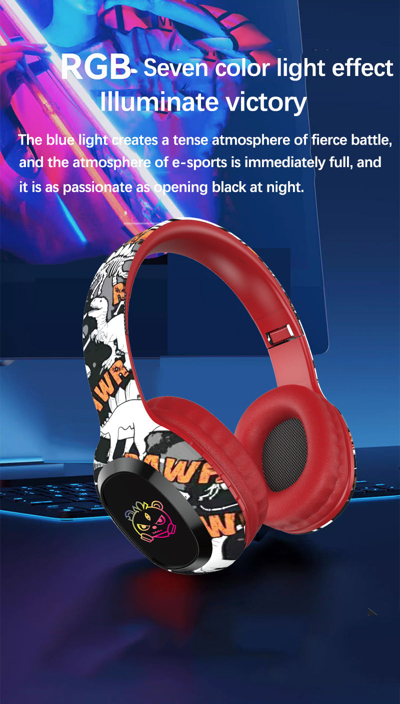 Wireless Over-Ear Headphones with Graffiti Design – Bluetooth 5.3, HiFi Sound, RGB Lighting, 8-Hour Playtime (Black)